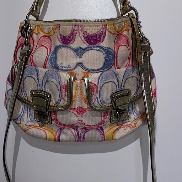 Coach Women's Multicolor Poppy Scribble Logo Hippie 2-Way Crossbody Bag Medium - Picture 1 of 16